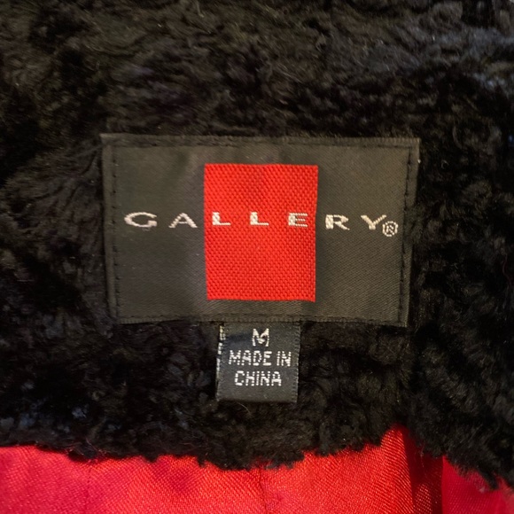 Gallery Womens Coat M Black Faux Persian Lamb Large Notch Collar - Picture 12 of 15